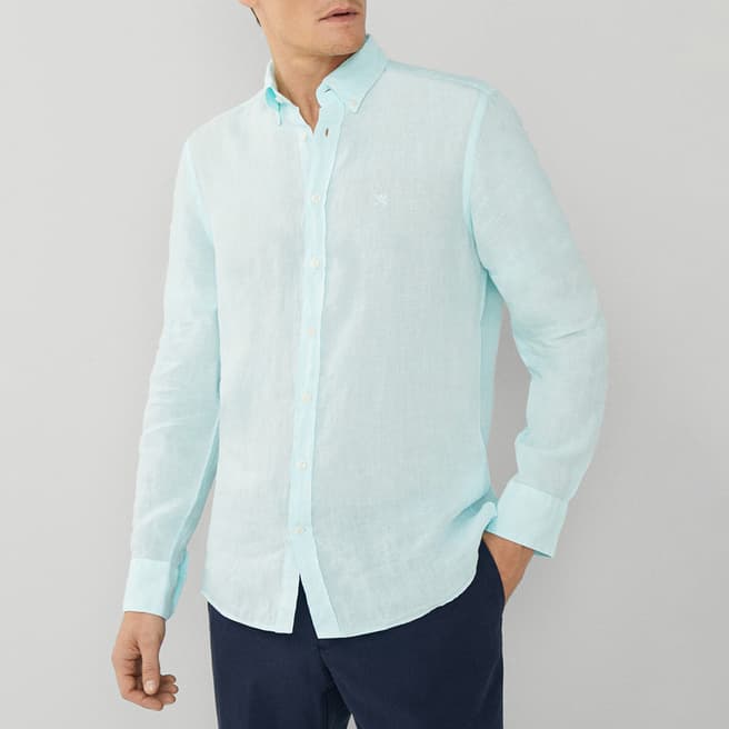 Hackett London Turquoise Long Sleeve Slim Fit Linen Shirt