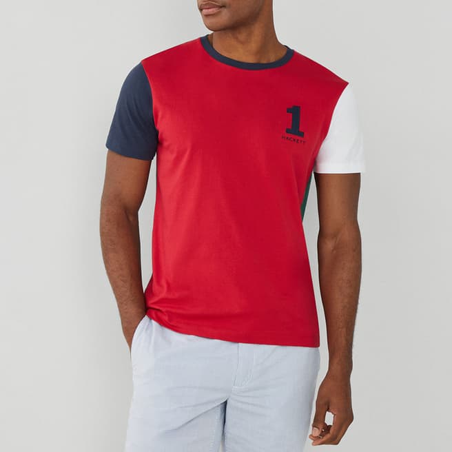 Hackett London Red Colour Block Cotton T-Shirt