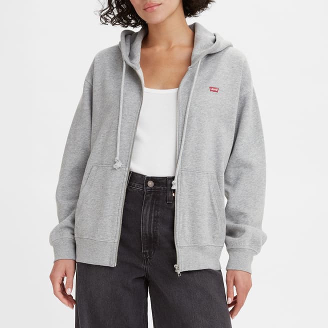 Levi's Grey Standard Zip Cotton Blend Hoodie