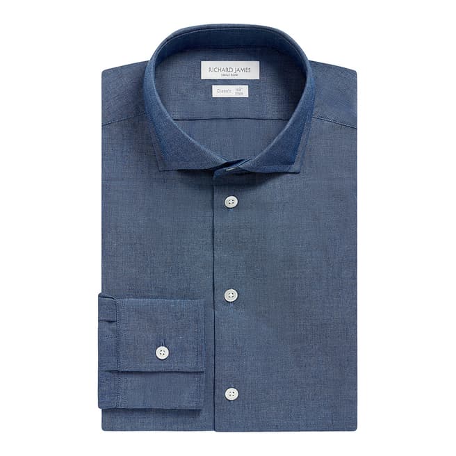 Richard James Savile Row Blue Cotton Regular Fit Shirt