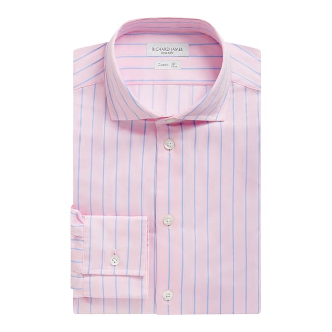 Richard James Savile Row Pink Stripe Cotton Regular Fit Shirt