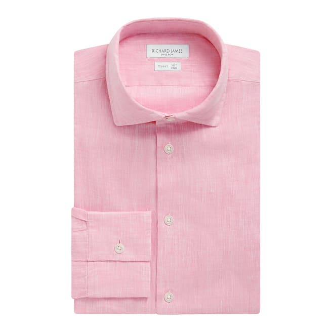 Richard James Savile Row Pink Linen Regular Fit Shirt