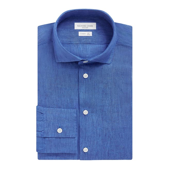 Richard James Savile Row Royal Blue Linen Regular Fit Shirt