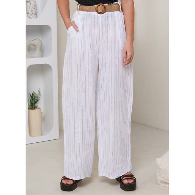 LE MONDE DU LIN White Stripe Linen Trousers