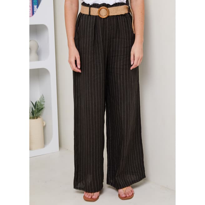 LE MONDE DU LIN Black Stripe Linen Trousers