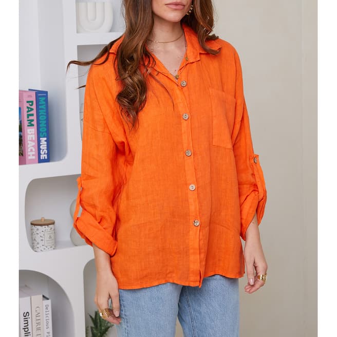 LE MONDE DU LIN Orange Linen Pocket Shirt