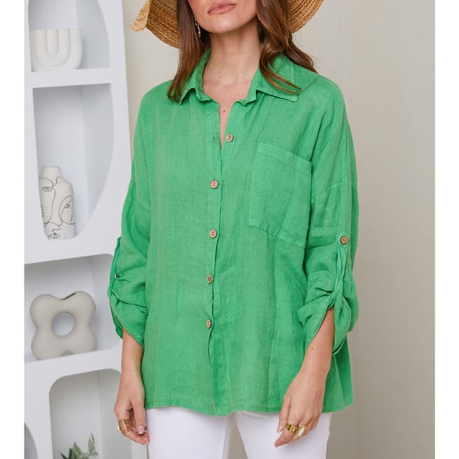 LE MONDE DU LIN Green Pocket Linen Shirt