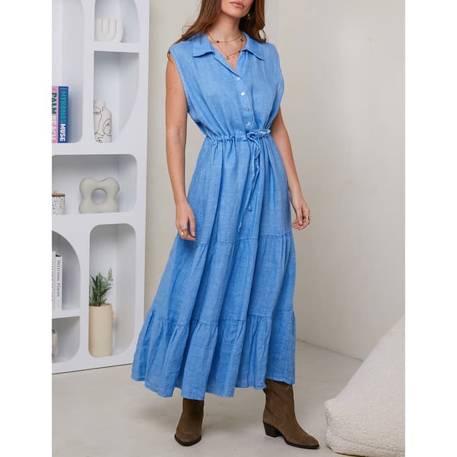 LE MONDE DU LIN Pale Blue Sleeveless Shirt Linen Dress