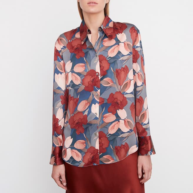 Vince Red Floral Silk Blouse