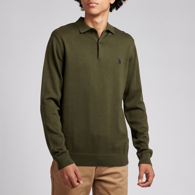 U.S. Polo Assn. Khaki Long Sleeve Cotton Polo Shirt
