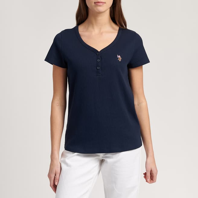 U.S. Polo Assn. Navy Ribbed Y-Neck Cotton Blend T-Shirt