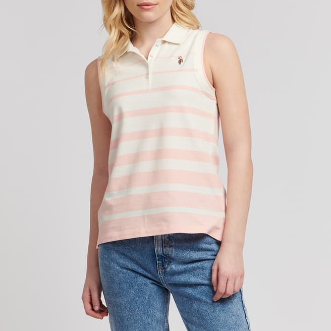 U.S. Polo Assn. Cream Stripe Sleeveless Cotton Blend Polo Shirt