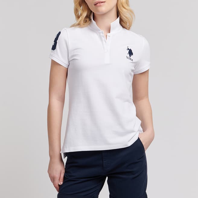 U.S. Polo Assn. White Embroidered Logo Cotton Blend Polo Shirt