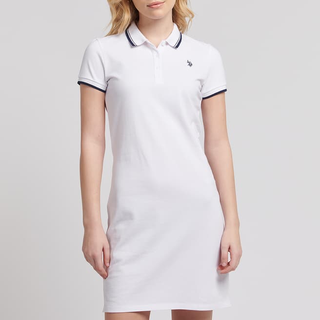 U.S. Polo Assn. White Contrast Trim Cotton Blend Polo Dress