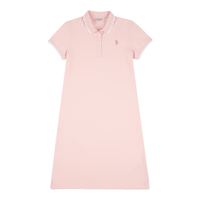 U.S. Polo Assn. Pink Contrast Trim Cotton Blend Polo Dress