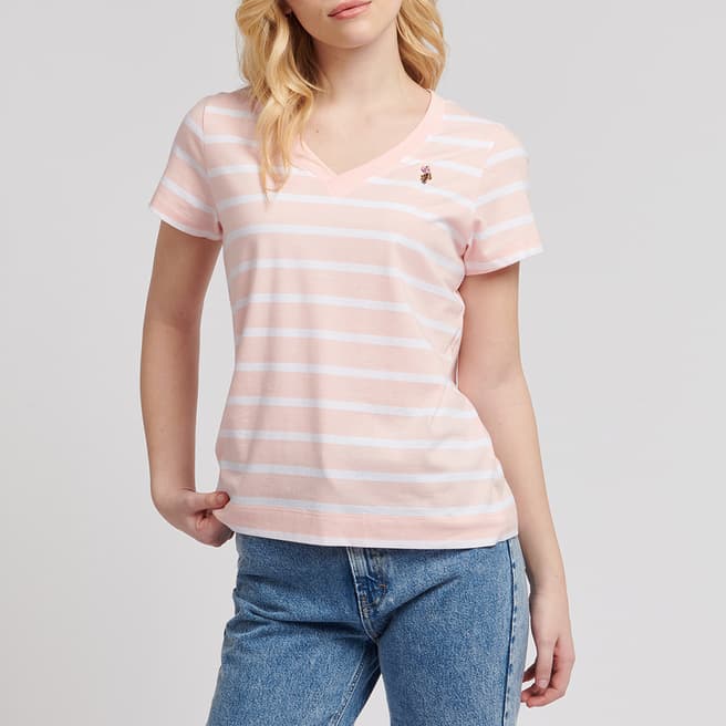 U.S. Polo Assn. Pink Stripe V-Neck Cotton T-Shirt