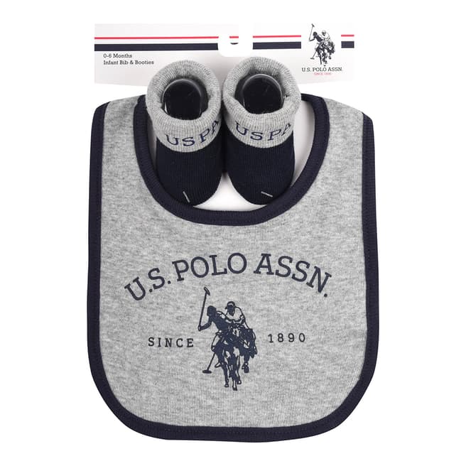 U.S. Polo Assn. Baby Boy's Grey 2 Pack Cotton Bib & Bootie Set