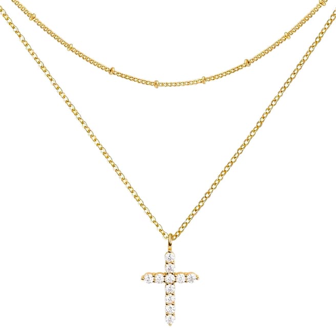 Liv Oliver 18K Gold Layer Cross Embelished Necklace