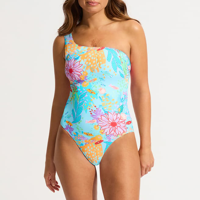 Seafolly Blue Mist Under The Sea One Shoulder One Piece
