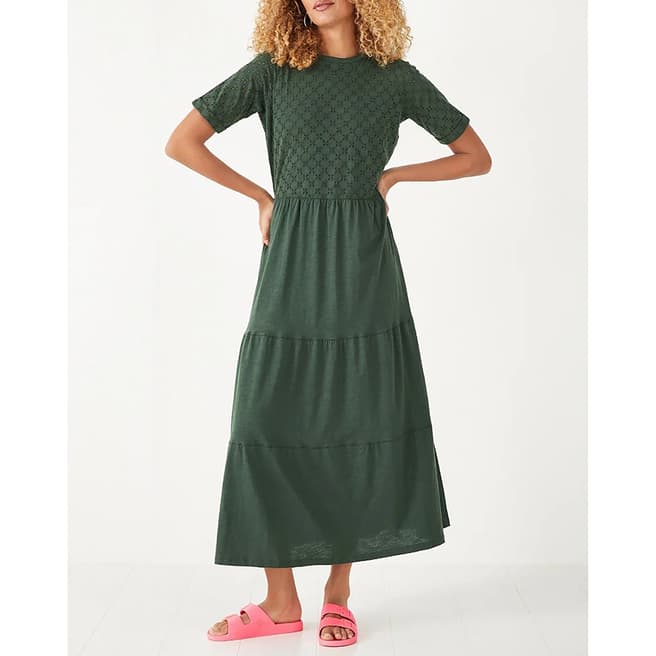 hush Green Cotton Thalia Broderie Midi Dress