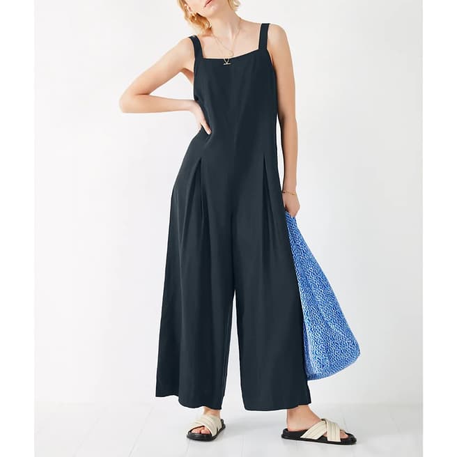 hush Navy Oceane Inverted Pleat Jumpsuit