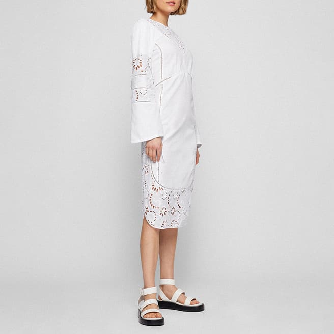 BOSS White Danouk Broderie Cotton Midi Dress