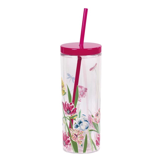 Kate Spade Acrylic Tumbler with Straw, Dragonflies and Tulips