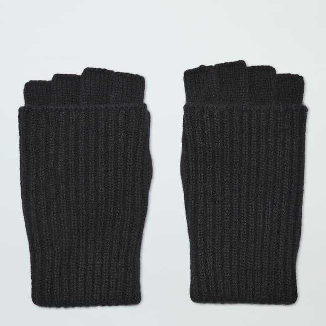 N°· Eleven Black Cashmere Ribbed Fingerless Gloves