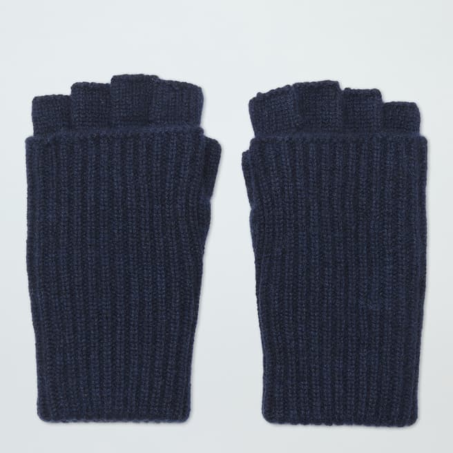 N°· Eleven Navy Cashmere Ribbed Fingerless Gloves