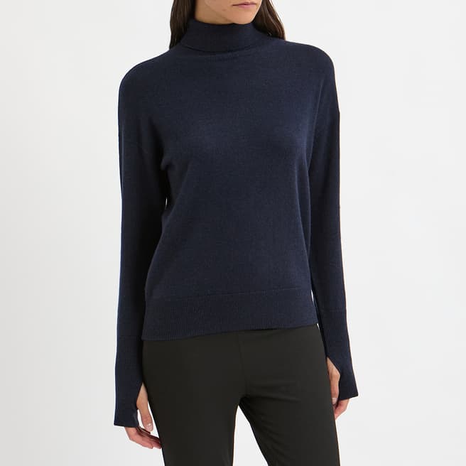 N°· Eleven Navy Cashmere Polo Neck With Stripe Jumper