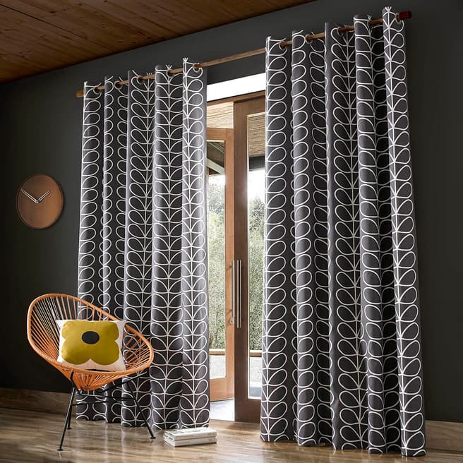 Orla Kiely Linear Stem Charcoal Eyelet Curtains, 116x228cm