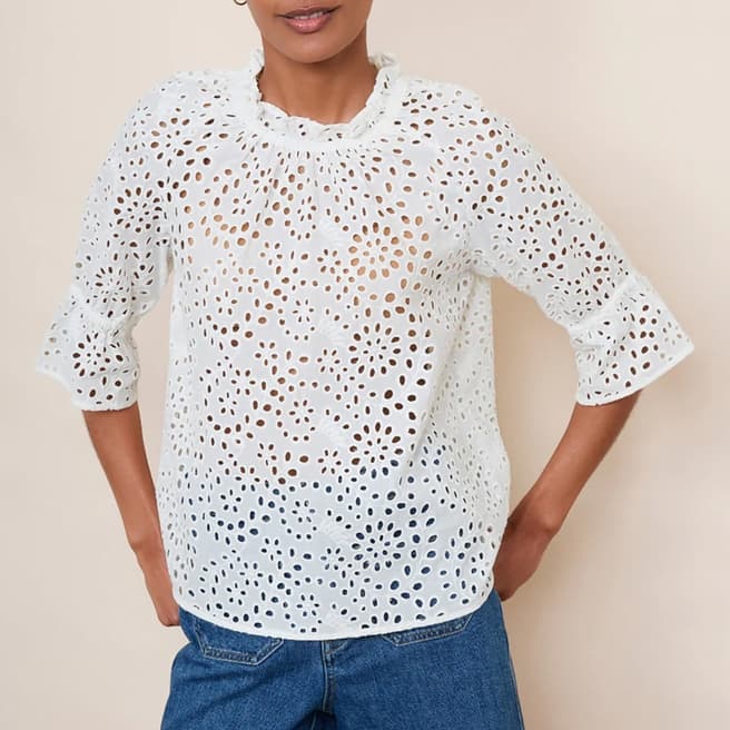 Wyse White Ruby Broderie Cotton Top 