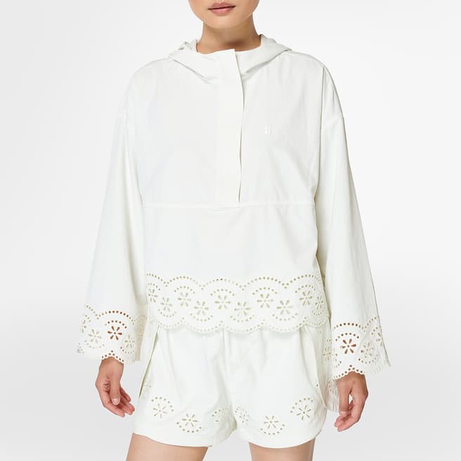 Sweaty Betty Lily White Broderie Pullover Hoody