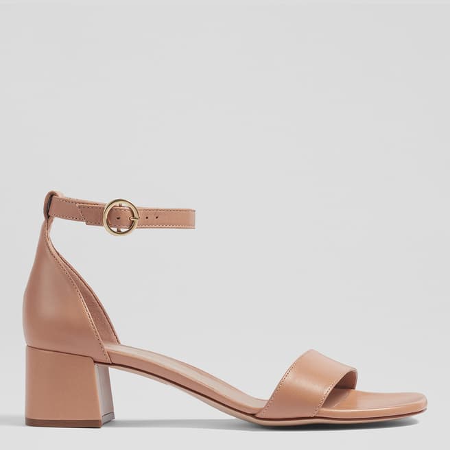 L K Bennett Camel Leather Nanette Heeled Sandals