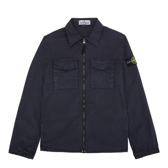 Stone Island Navy Garment Dyed Cotton Blend Overshirt