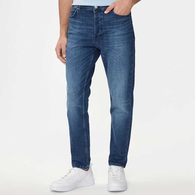 BOSS Blue Wash Tapered Fit Stretch Jeans