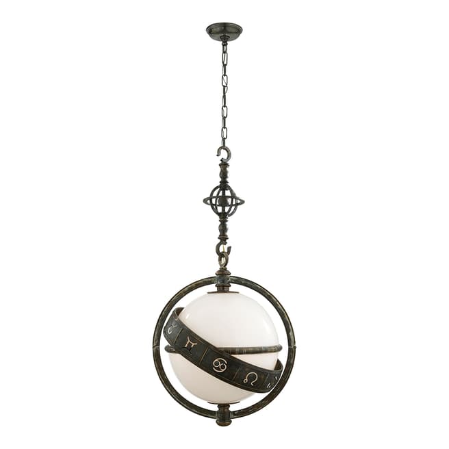 Chapman & Myers for Visual Comfort & Co. ZodiaCeiling - Lantern in Bronze with Verdigris Highlights with White Glass