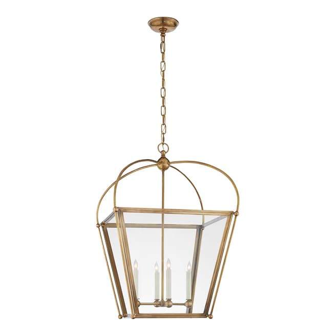 Chapman & Myers for Visual Comfort & Co. Riverside Medium Square Lantern in Antique-Burnished Brass with Clear Glass