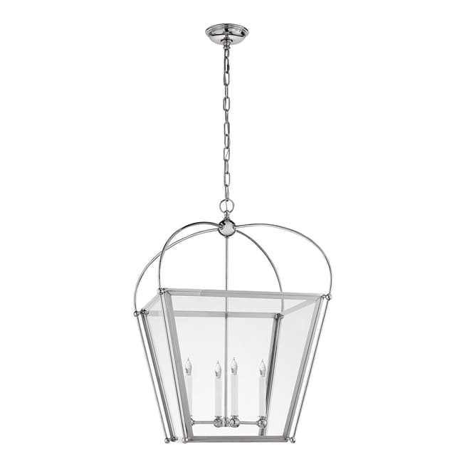 Chapman & Myers for Visual Comfort & Co. Riverside Medium Square Lantern in Polished Nickel with Clear Glass