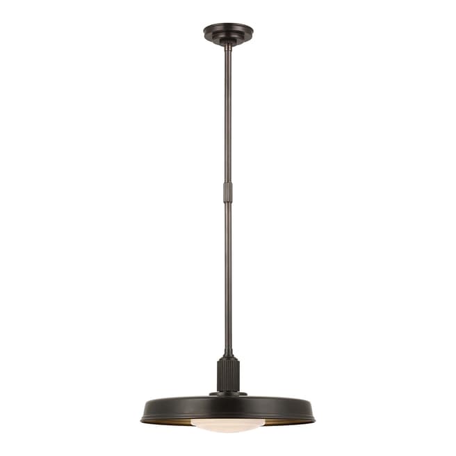 Chapman & Myers for Visual Comfort & Co. Ruhlmann 18" Factory Pendant in Bronze with White Glass and Brass Interior