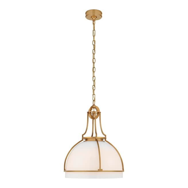 Chapman & Myers for Visual Comfort & Co. Gracie Large Dome Pendant in Antique-Burnished Brass with White Glass