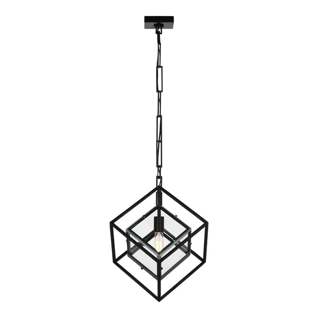 Kelly Wearstler for Visual Comfort & Co. Cubed Medium Pendant in Aged Iron with Clear Glass