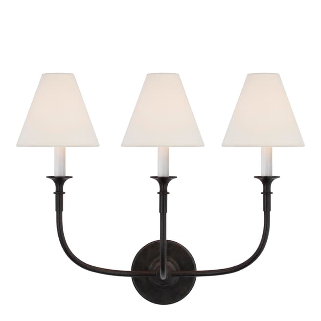 Thomas O'Brien for Visual Comfort & Co. Piaf Triple Sconce in Aged Iron with Linen Shades