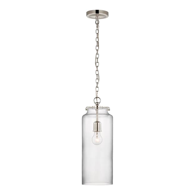 Thomas O'Brien for Visual Comfort & Co. Katie Large Cylinder Pendant in Polished Nickel with Clear Glass