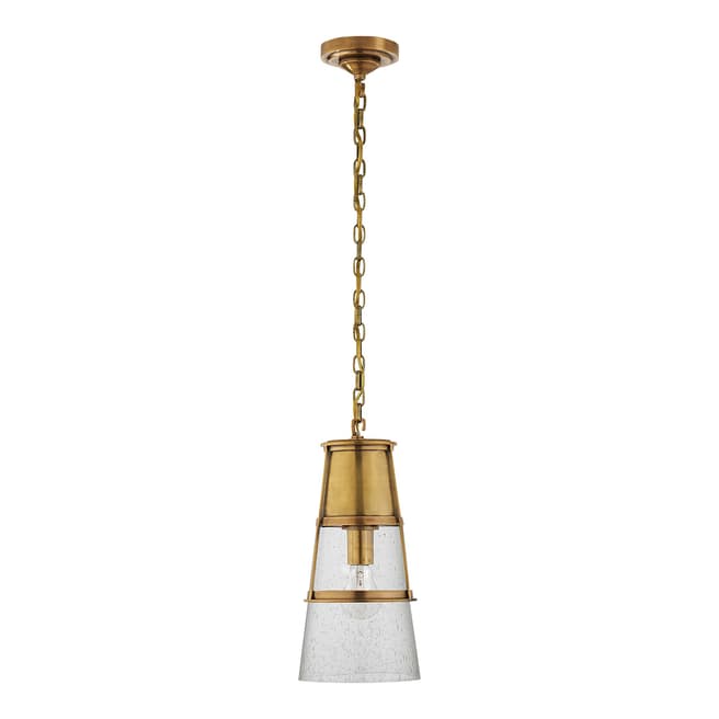 Thomas O'Brien for Visual Comfort & Co. Robinson Medium Pendant in Hand-Rubbed Antique Brass with Seeded Glass