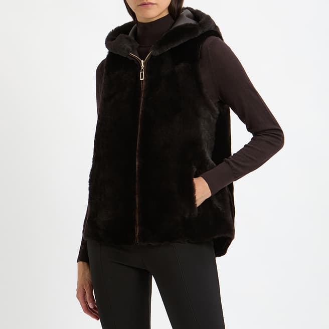 N°· Eleven Brown Shearling Hooded Reversible Gilet