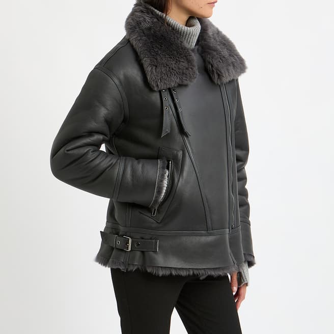 N°· Eleven Charcoal Shearling Biker Jacket 