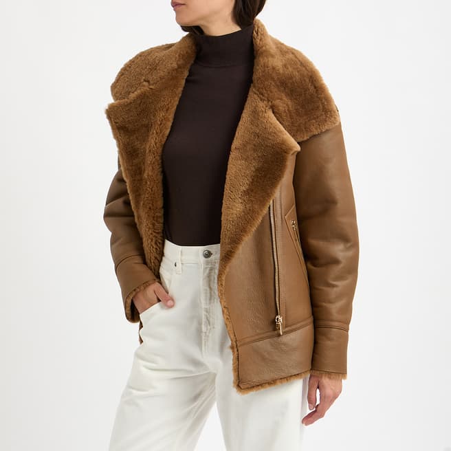 N°· Eleven Caramel Shearling Biker Jacket