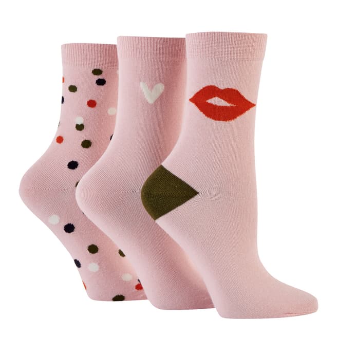 Caroline Gardner Pink 3pk Multi Print Socks