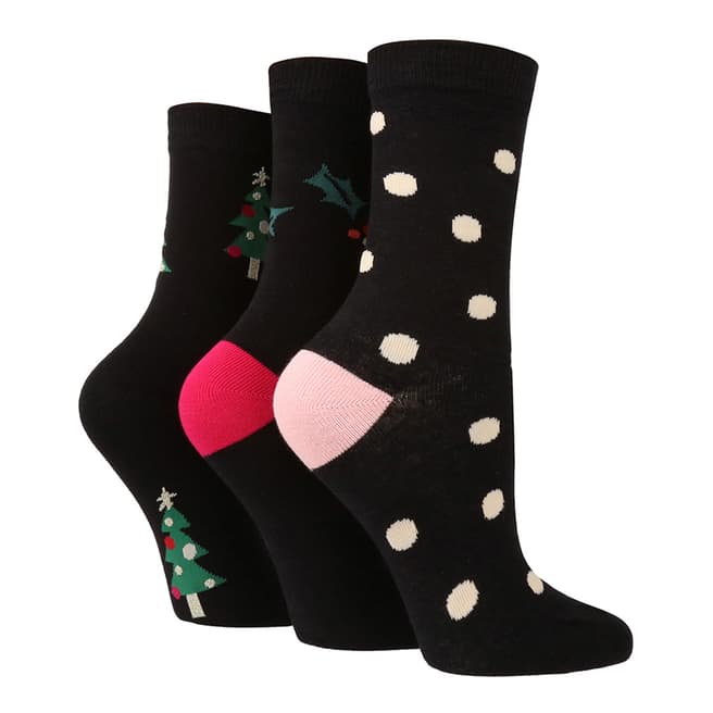 Caroline Gardner Black 3pk Christmas Sock Gift Box 